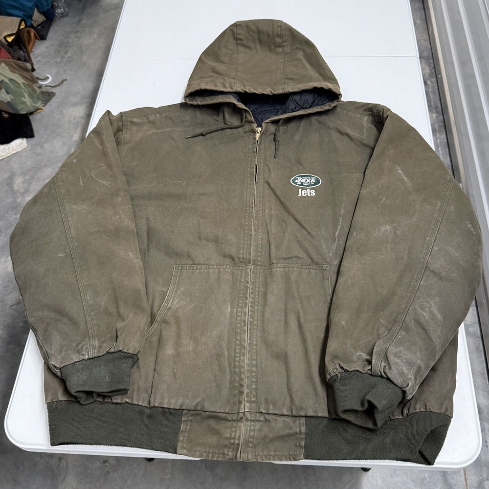 Unbranded NY Jets carhartt style Canvas Jacket Mens XXL Green Hooded Workwear